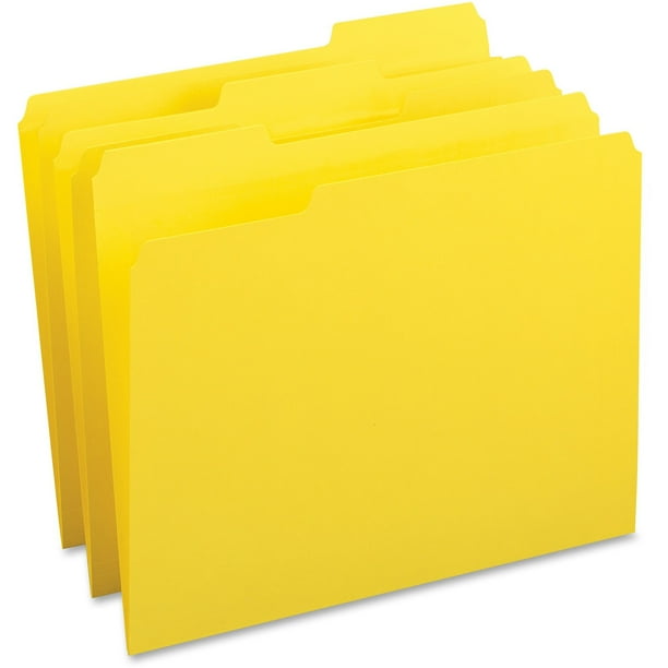 Business Source Colorcoding Toptab File Folders, Yellow, 100 / Box