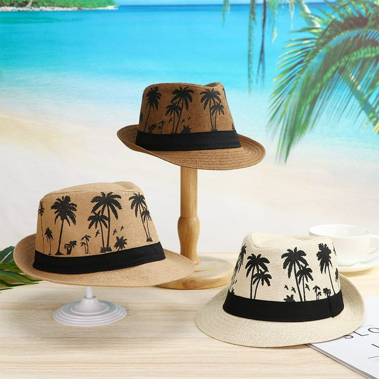 Palm Tree Jazz Hat Sun Protection Unisex Short Brim Straw Hat