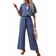 thumbnail image 2 of Women'S Casual 2 Piece Set V-Neck Short-Sleeved Tops Straight Wide Leg Pants Outfit M, 2 of 9