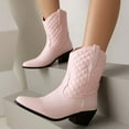 thumbnail image 4 of UngA Sexy Boots for Women Cowboy Boots for Women, Mid Calf Cowgirl Boots with Embroidery Round Toe Western Low Heel Shoes Pink,7.5, 4 of 7
