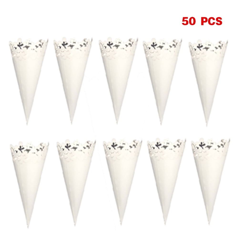 ✪ 50pcs Laser Cut Petal Lace Laying Candy Wedding Party Favors Confetti Cones Paper Cone Decoration Supplies