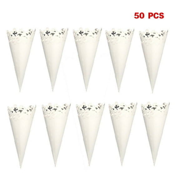 ✪ 50pcs Laser Cut Petal Lace Laying Candy Wedding Party Favors Confetti Cones Paper Cone Decoration Supplies