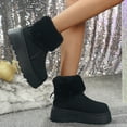 thumbnail image 3 of Suede Platform Winter Boots for Women Fold Over Fuzzy Plush High Top Round Toe Ankle Snow Boooties, 3 of 6