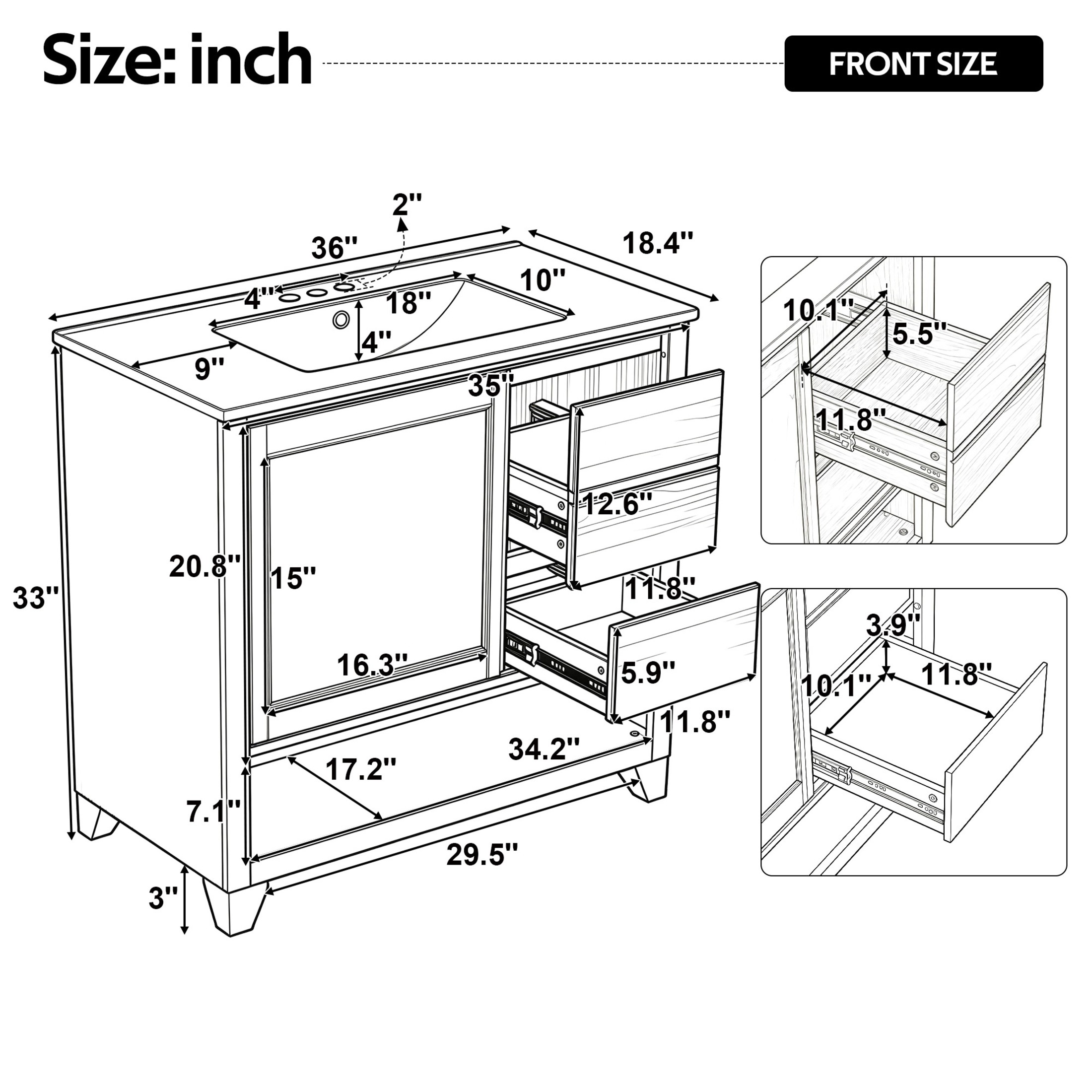 Christopher Knight Home 36" Bathroom Vanity with Ceramic Sink, 2 Drawers, Sliding Cabinet Door, Natural