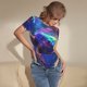 thumbnail image 3 of Balery Starry Sky Turtle Body de cuello redondo de manga corta para mujer Tops de manga corta Tops básicos-Large, 3 of 7