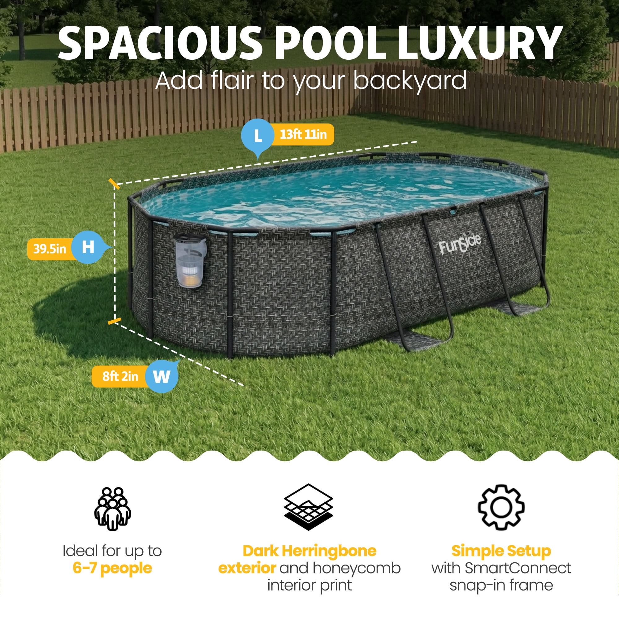 Funsicle 13'11" Oasis Designer Above Ground Pool with Pump, Oval Frame, Dark Herringbone