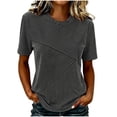 thumbnail image 3 of Women's Relaxed Fit Round Neck Short Sleeve Printed T Shirt Blouse Comfy Breathable Work Casual Daily Wear | CSEONE,Black L, 3 of 7