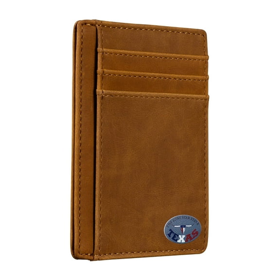 Lamatar1 Texas Long Horn on Cardholder Slim Front Pocket Wallet, PU Leather, Khaki, Card Holder, RFID Blocking with Texas Souvenir Logo, Gift for Texans and their lovers.