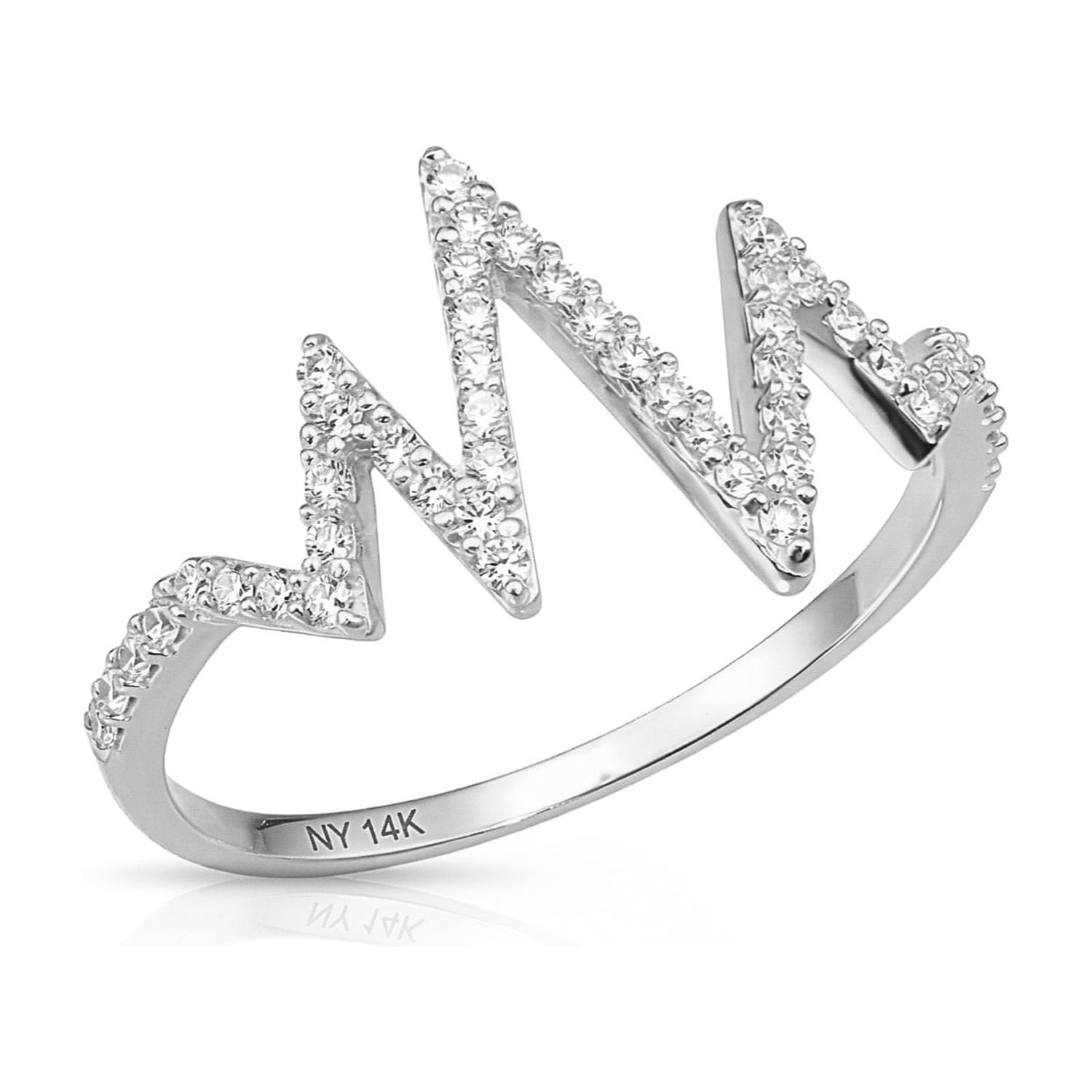 Tilo Jewelry 14K White Gold .21 Carat Diamond Heartbeat Dainty Band Ring | Size 5 | Lab Grown Diamond Statement Ring for Women & Unisex