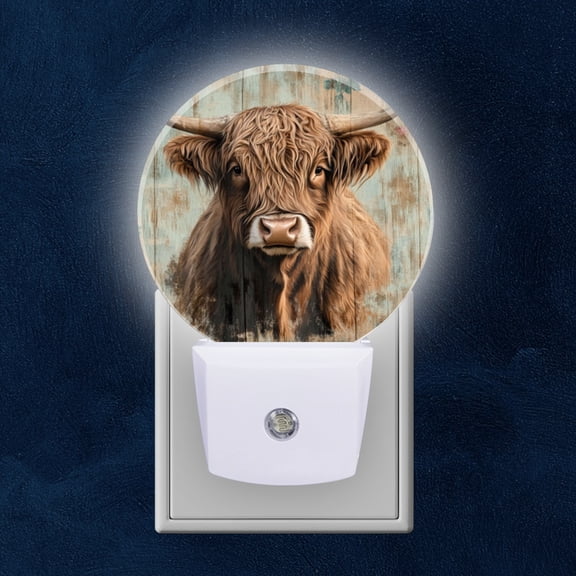 Night Light Plug into Wall,Dusk to Dawn Sensor Auto-On/Off for Bathroom, Hallway,Kids Room-Adorable Highland Cow Portrait On Vintage Floral Background