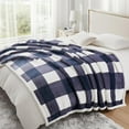 thumbnail image 4 of Sherpa Blanket Fleece Throw Blanket Full Queen Plaid Thick Bed Blanket Soft Warm Cozy Blue Checkered Throw Blanket * 50"x60", 4 of 7