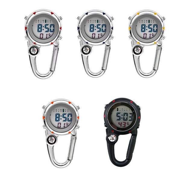 Digital Carabiner Clip Watches Hook Clock Multi-function Fob Nurse Luminous Multi-function Fob Nurse Watch Compasses Week Clocks Hospital Blue