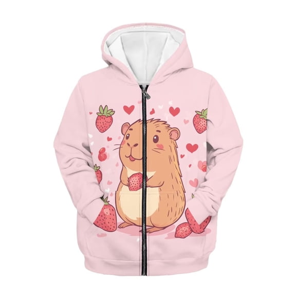 chaqlin Girls Capybara Hoodies Size 6-7 Zip Up Hoodie Flower Long Sleeve Hooded Sweatshirts Lightweight Loose Zipper Sports Jackets with Pocket