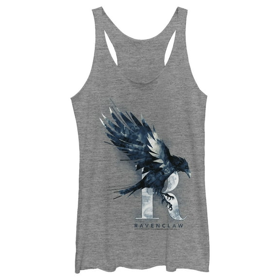 Women's Harry Potter Ravenclaw Bird Watercolor Racerback Tank Top Gray Heather Medium