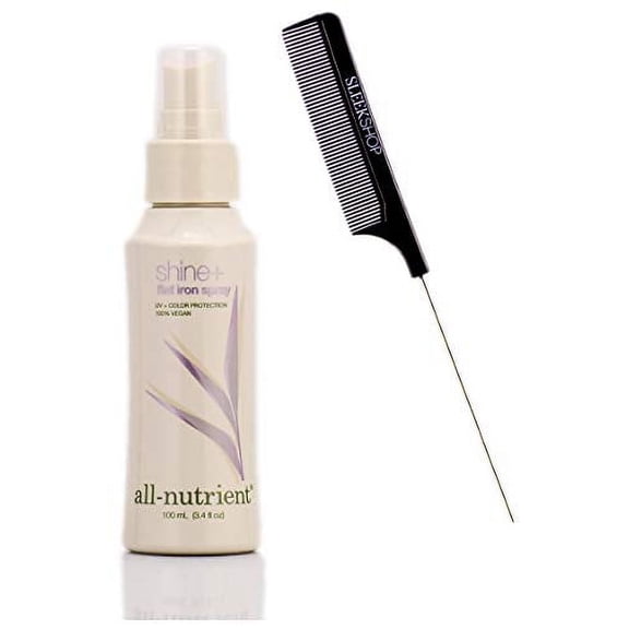 All-Nutrient Shine + Flat Iron, Heat Protection, Thermal Styling Hair Spray (w/ Sleek Comb) Hairspray, UV+ Color Protection, 100% Vegan (3.4 OZ / 100 ML SIZE)