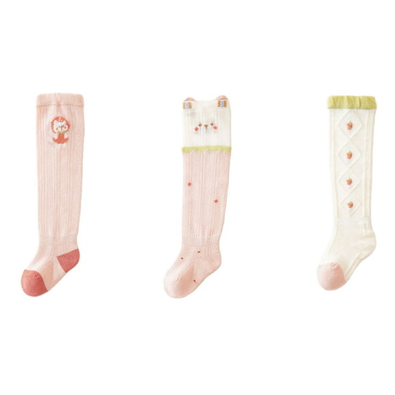 WUXIAN Infant Cute Socks 3 Pairs Fun Cool Patterned Athletic Crew Socks Novelty Casual Dress Sock Knee-High Socks,Light Pink,2-3 Years