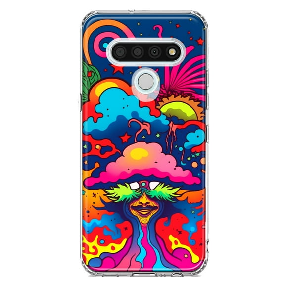 MUNDAZE LG Stylo 6 Shockproof Clear Hybrid Protective Phone Case Neon Rainbow Psychedelic Trippy Hippie Bomb Star Dream