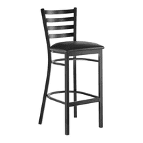 Black Ladder Back Metal Restaurant Barstool with Black Vinyl Padded Seat - Commercial Quality Metal Restaurant Barstool