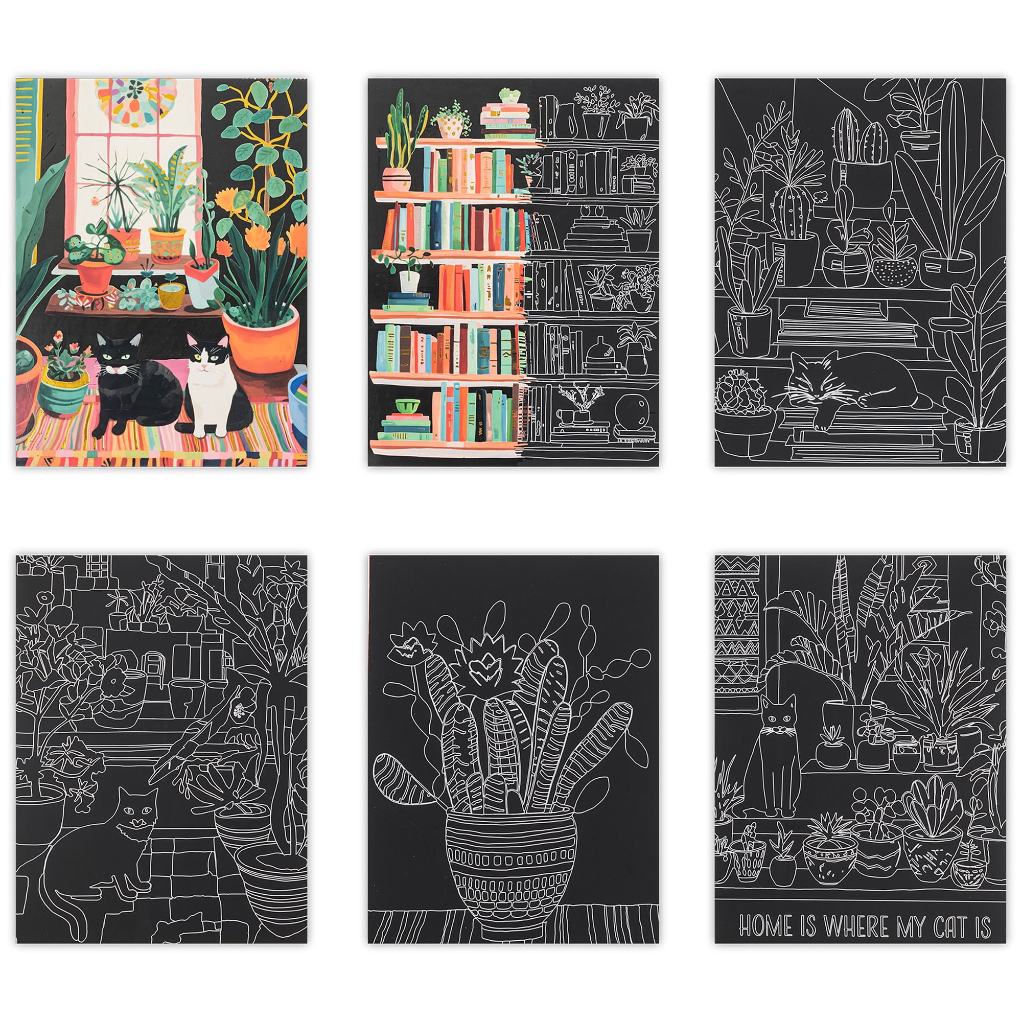 Brea Reese: Scratch Art Paper Pad - Cozy Cats - 6 Designs, Guided Art, Metallic Accents, Dual-Tip Stylus & Brush, 9x12" Pages, Adult Craft