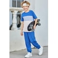 thumbnail image 3 of Arshiner Boy's Pants Set - 2 Piece ColorBlock Short Sleeve T-Shirt and Active Pants - Casual Clothing Outfits, 3 of 5