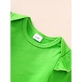 thumbnail image 3 of Newborn Baby Girl Fly Sleeved Long Sleeved Round Neck Romper + Green Plaid Back Strap Skirt + Headband Set 3PCs Infant Outfits, 3 of 5
