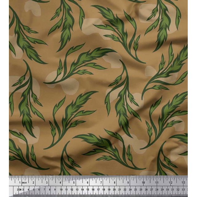 Soimoi Poly Georgette Fabric Artistic Leaves Decor Fabric Printed Yard 42 Inch Wide