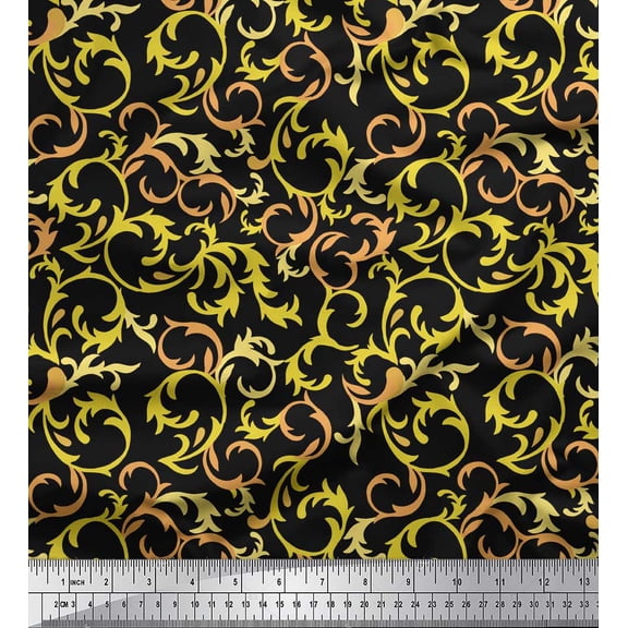 Soimoi Black Cotton Duck Fabric Artistic Leaves Print Fabric by the Yard 42 Inch Wide