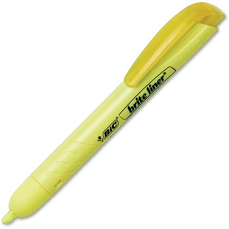 BIC Brite Liner Retractable Highlighter, Chisel Tip, Yellow, 12-Count