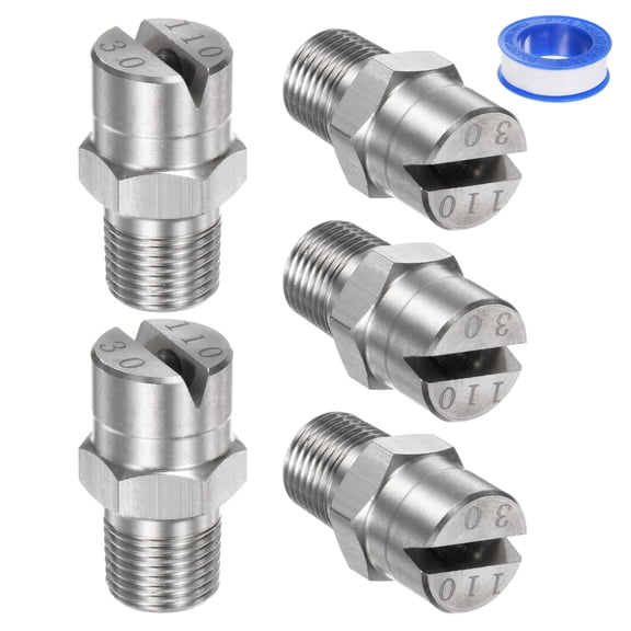 Uxcell 5-Pack Flat Fan Spray Tip, 110 Degree 1/8BSPT Male Pressure Washer Nozzles Cleaner Nozzle Replacement W Sealing Tape ( 3.6mm Orifice )