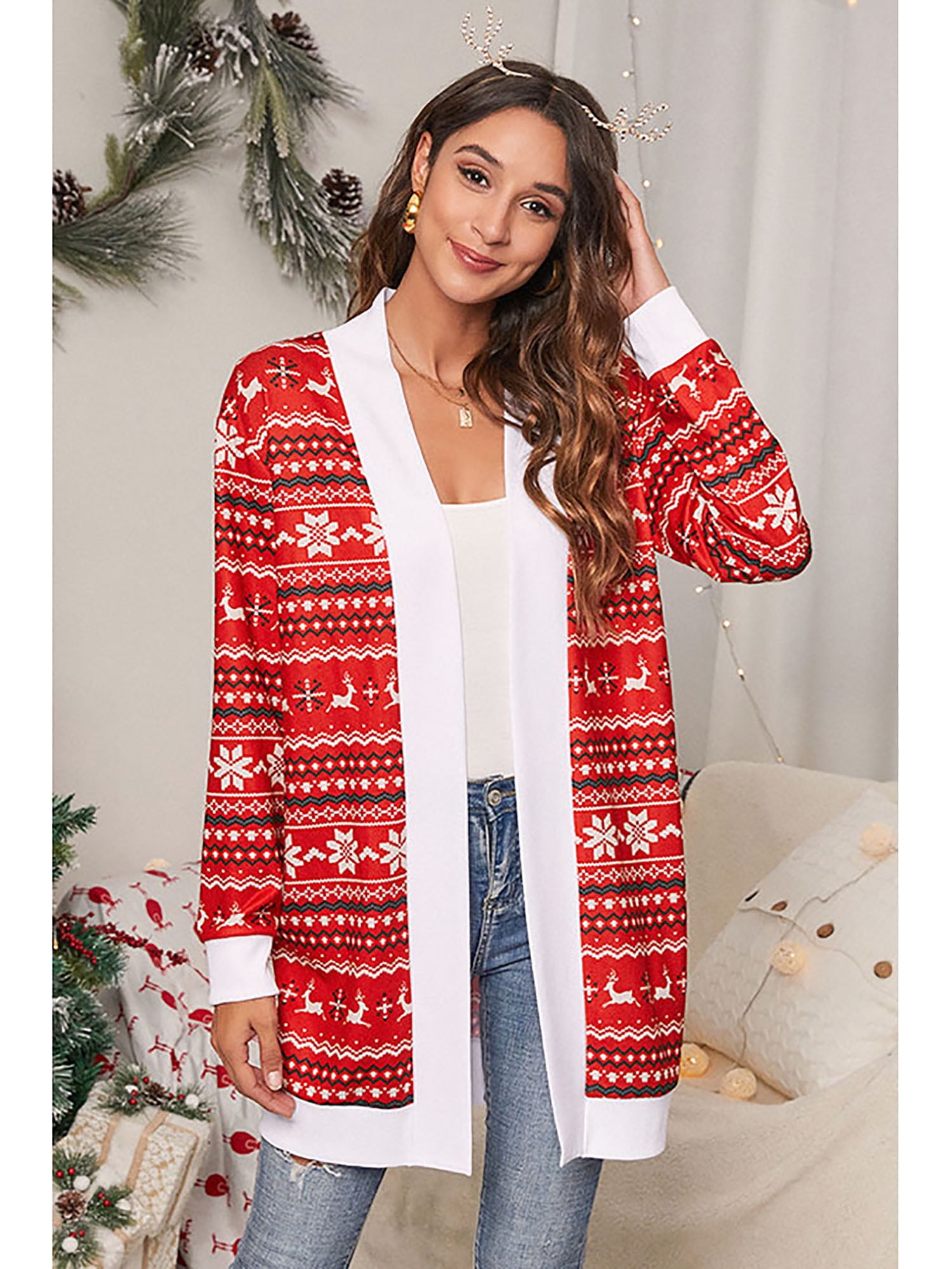 Women Christmas Cardigan Elk Printed 