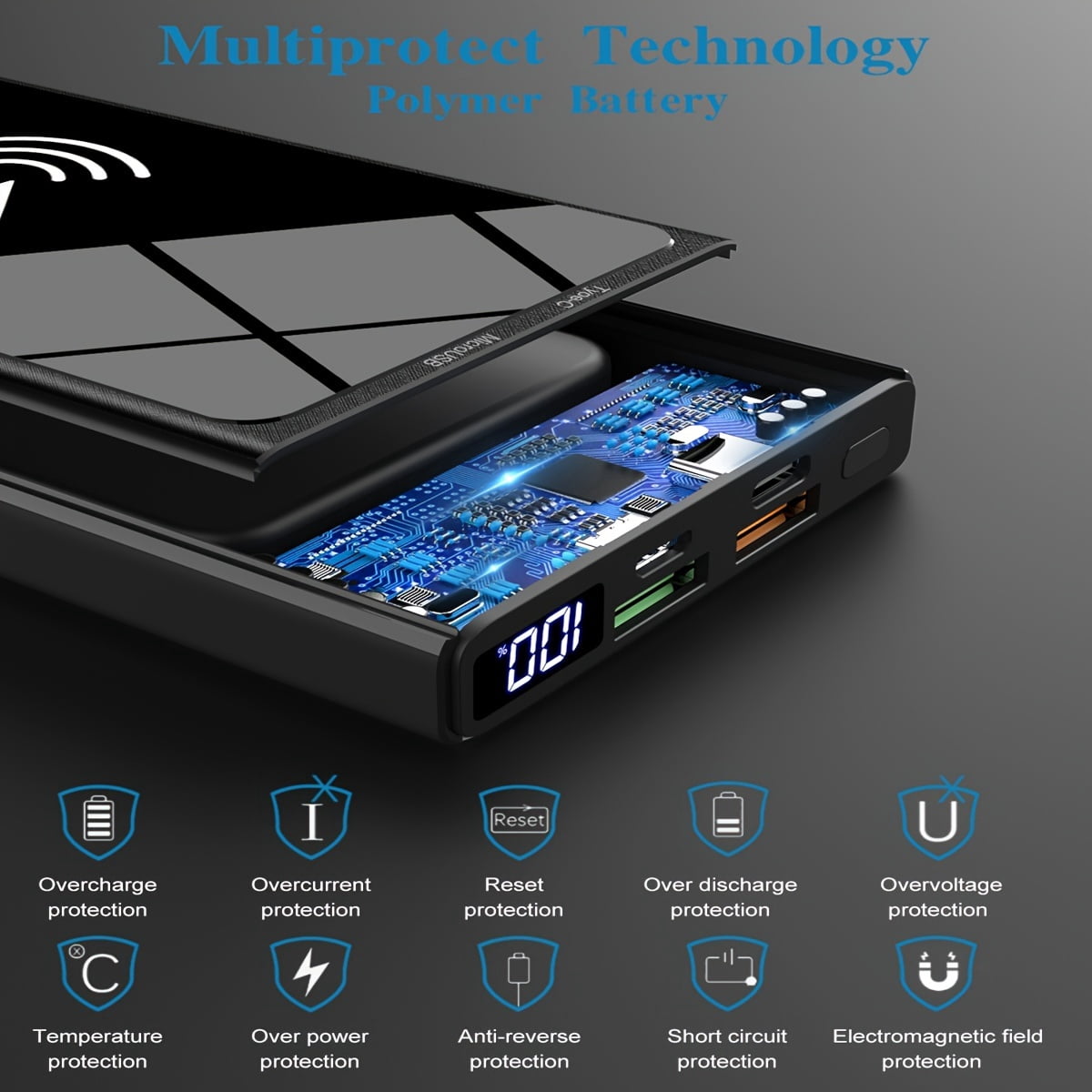 Wireless Power Bank, 10000mAh Portable Charger PD20W QC3.0 15W Wireless Charging LED Display, External Battery Pack, 2 Inputs And 4 Outputs (Qi & USB C) For IPhone Samsung Huawei IPad Headset Etc.