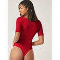 thumbnail image 2 of Body básico de manga corta con cuello redondo para mujer Rojo Extra Grande Rojo Extra Grande Xishao ropa, 2 of 2