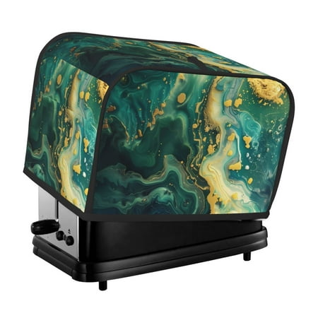 

KLL Turquoise Golden Swirl Print 2 Slice Toaster Dust Covers Kitchen Small Appliance Cover with 2 Pockets Can hold Jam Spreader Knife & Toaster Tongs (11.4 x 7.9 x 7.5)