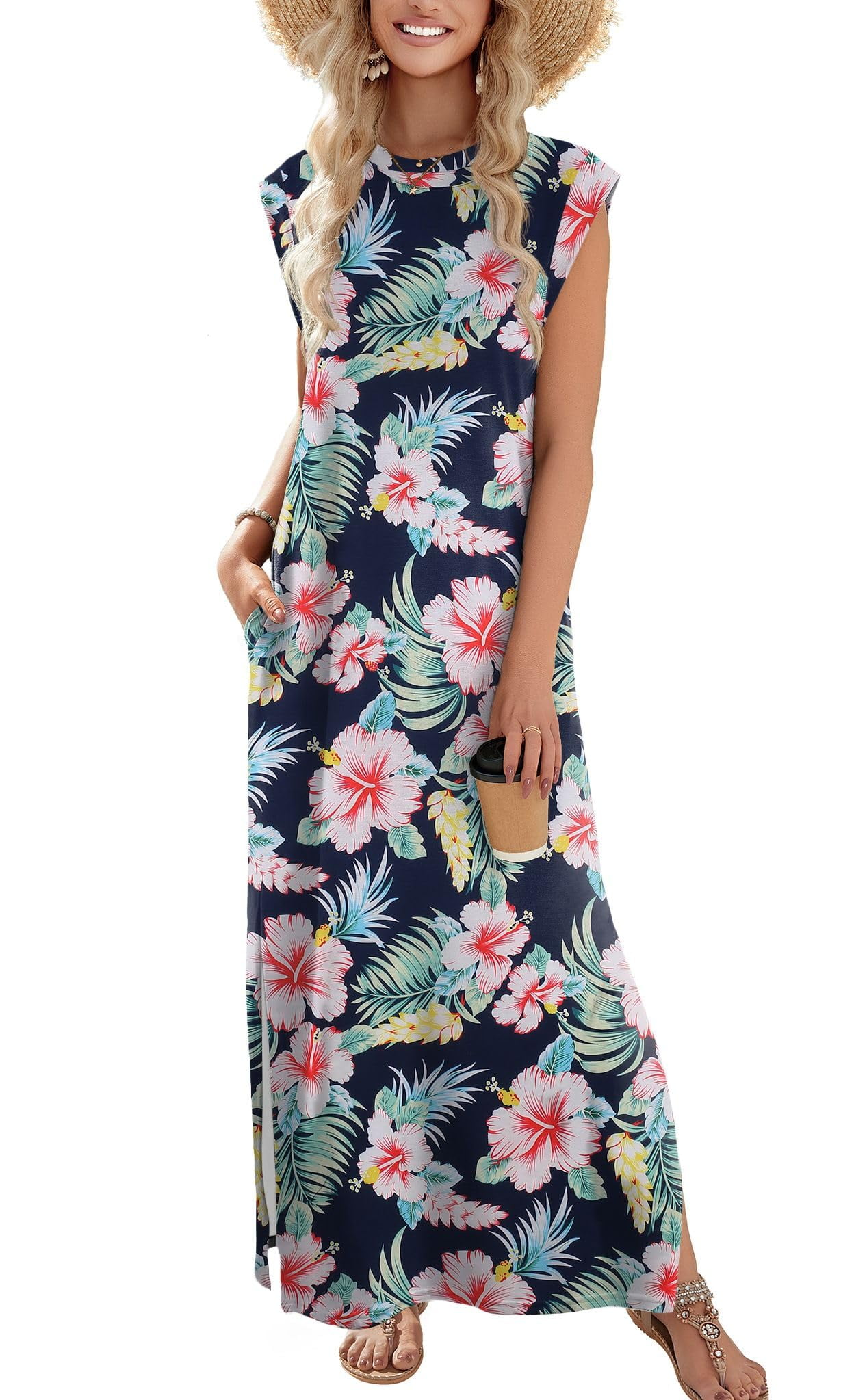 Vestido De Verano Sin Mangas Para Niña - Con Fruncido Y Bolsillos, Tejido De Poliéster, Estilo Moderno