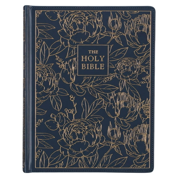 KJV Holy Bible, Large Print Note-taking Bible, Faux Leather Hardcover - King James Version, Navy w/Gold Floral