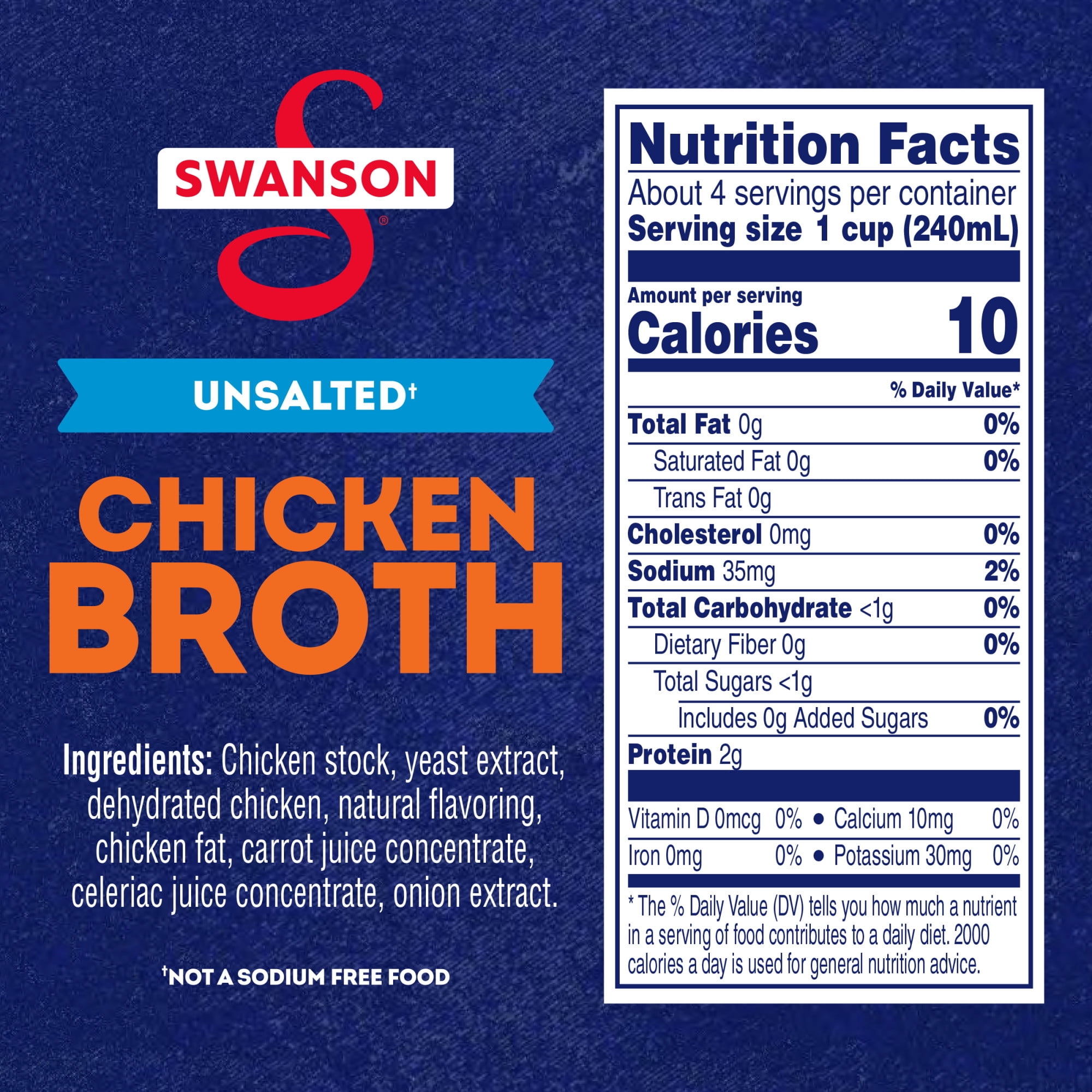 Swanson Unsalted Chicken Broth, 32 oz Carton