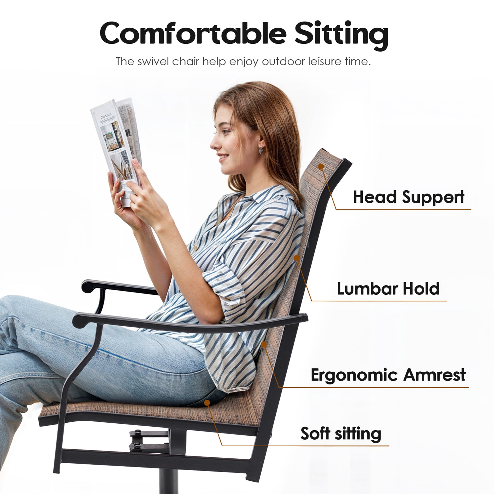 MAYEERTY 4-Piece Outdoor Swivel Dining Chairs with Textilene Fabric for Backyard & Patio, Brown