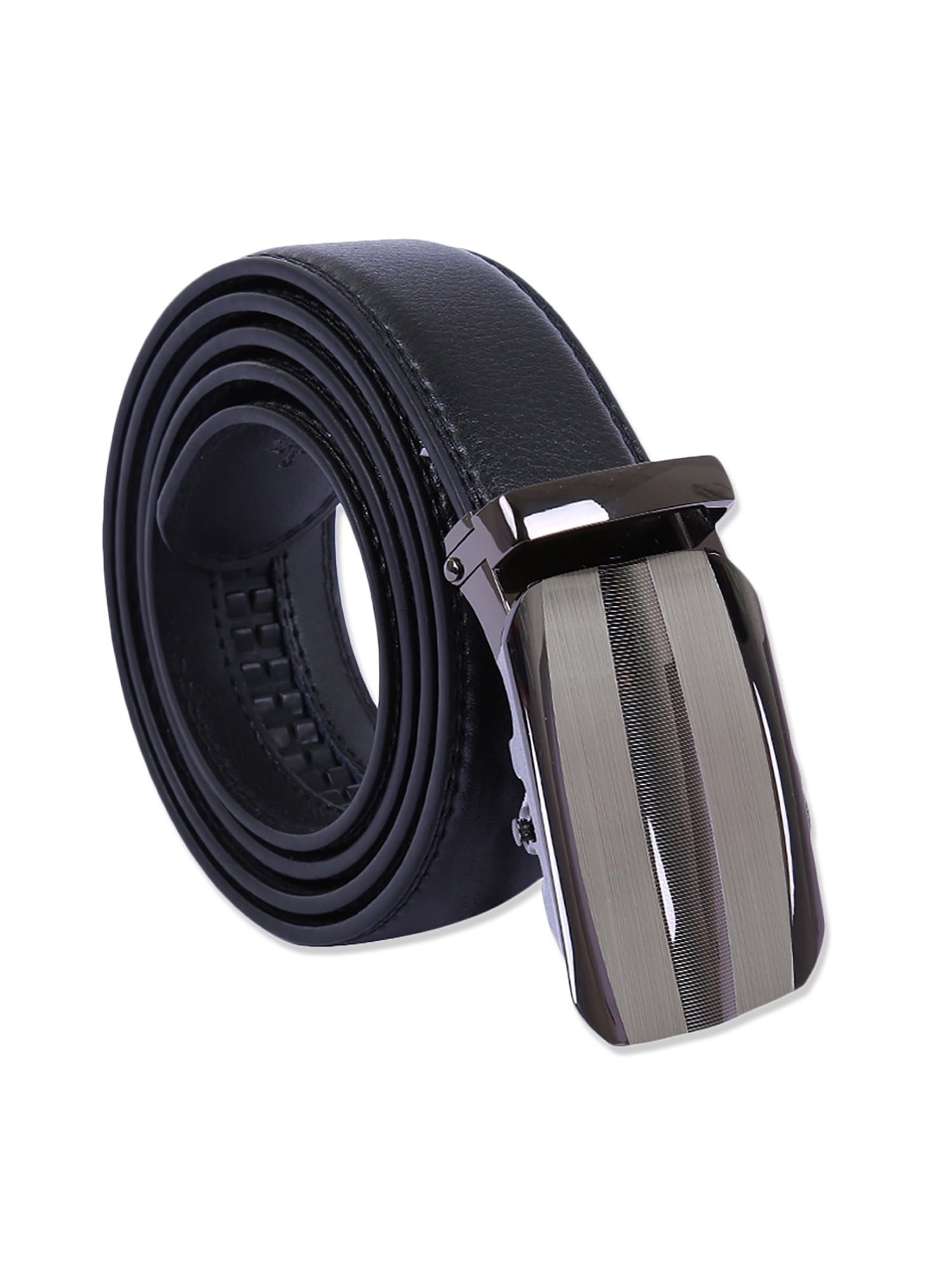 Men Solid Automatic Buckle with Ratchet Leather Belt Width 1 3/8 ...