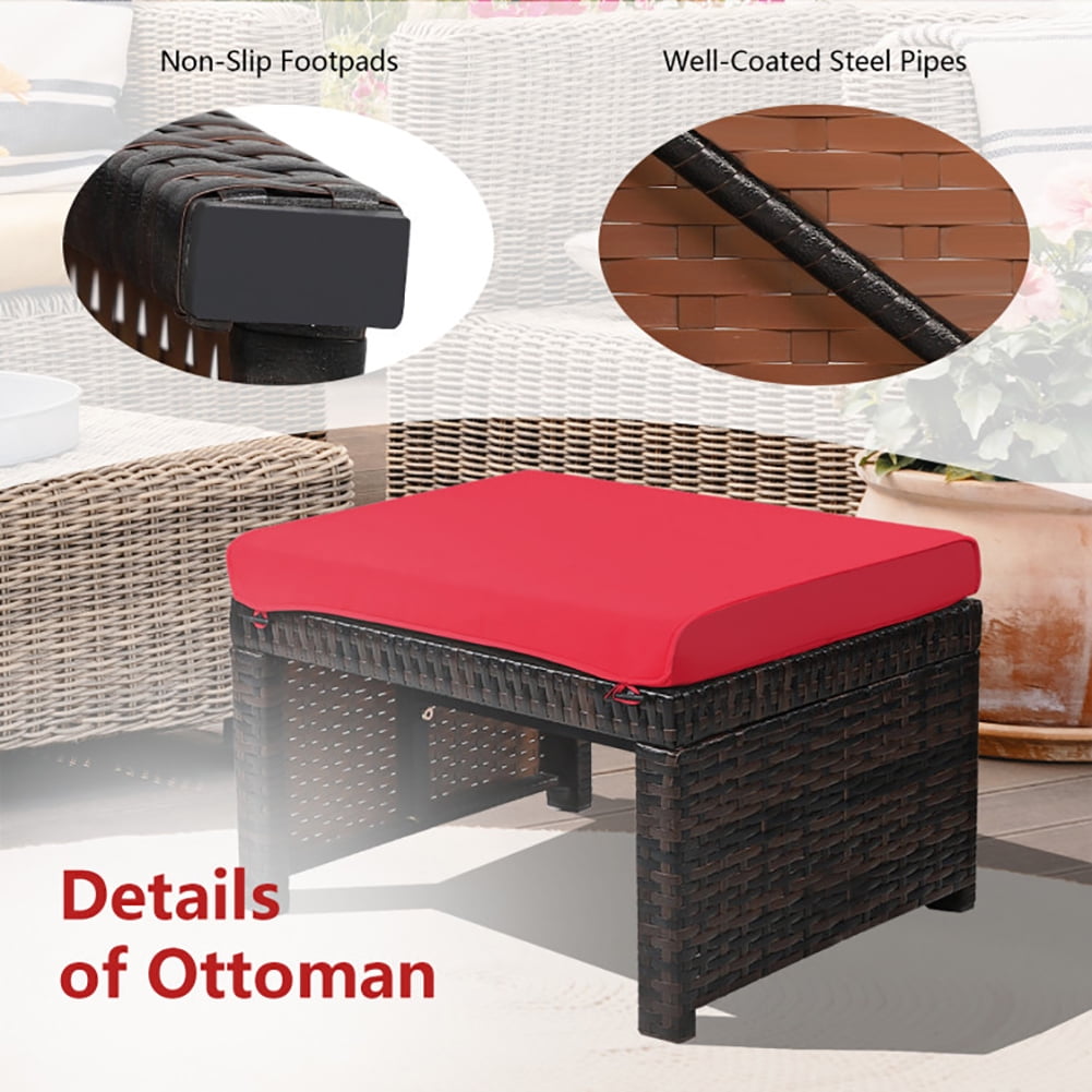 Aimee Lii 2 Pieces Patio Rattan Ottomans with Soft Cushion for Patio and Garden, Outdoor Patio Furniture Set, Red Aimee Lii 2 Pieces Patio Rattan Ottomans with Soft Cushion for Patio and Garden, Outdoor Patio Furniture Set, Red