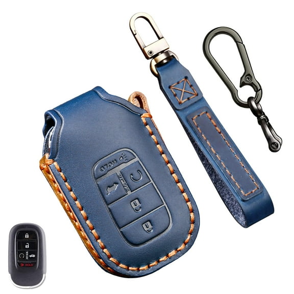 2022 2023 2024 Leather Key Fob Cover, Compatible with Honda Accord Civic HR-V CR-V Pilot Sport SI EX EX-L Touring, No Screw Design Retro Style Smart Key Protector, 4/5 Button