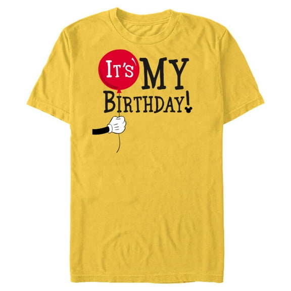 Disney Mickey Mouse Balloon It's My Birthday - Short Sleeve Blended T-Shirt for Adults -Customized-Yellow