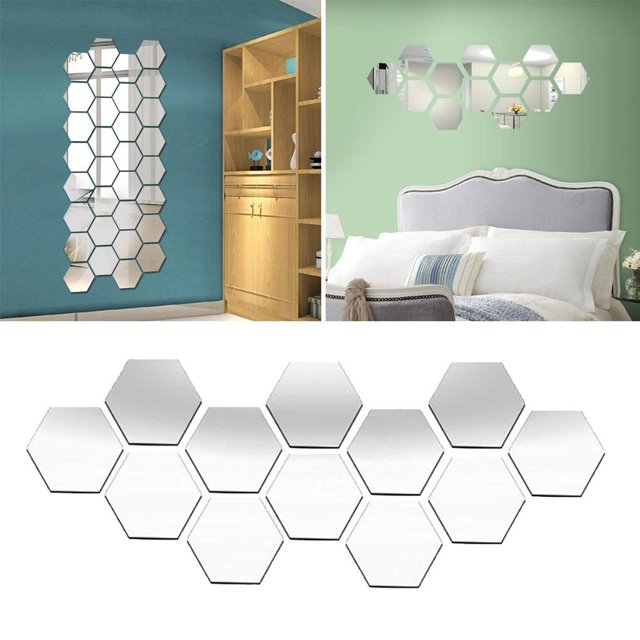 12 piezas de espejo geométrico espejo arte extraíble DIY hogar decorativo 3D acrílico espejo de pared para 70x40mm perfecl adhesivo de pared hexagonal espejo