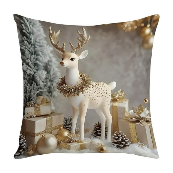 Lilixerw Christmas Pillow Cover,Cute Deer Print Linen Cushion Case,Indoor Outdoor Sofa Decor,17.7Inch Multicolor