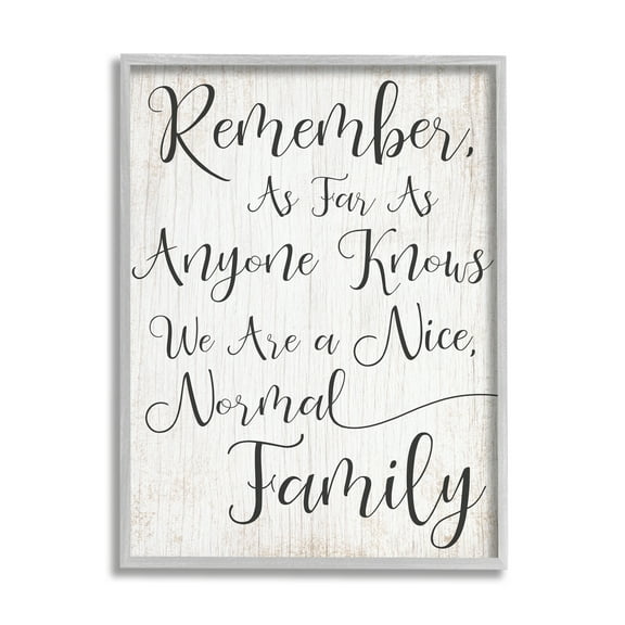 The Stupell Home Decor Black and White We are a Nice Normal Family Wood Script Typography Gray Framed Texturized Art