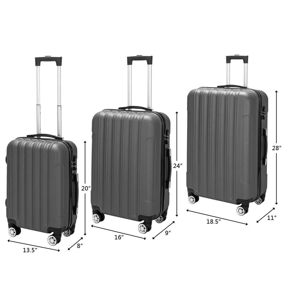 3-Piece Multifunctional Large Capacity Traveling Storage Suitcase Luggage Set Dark Gray
