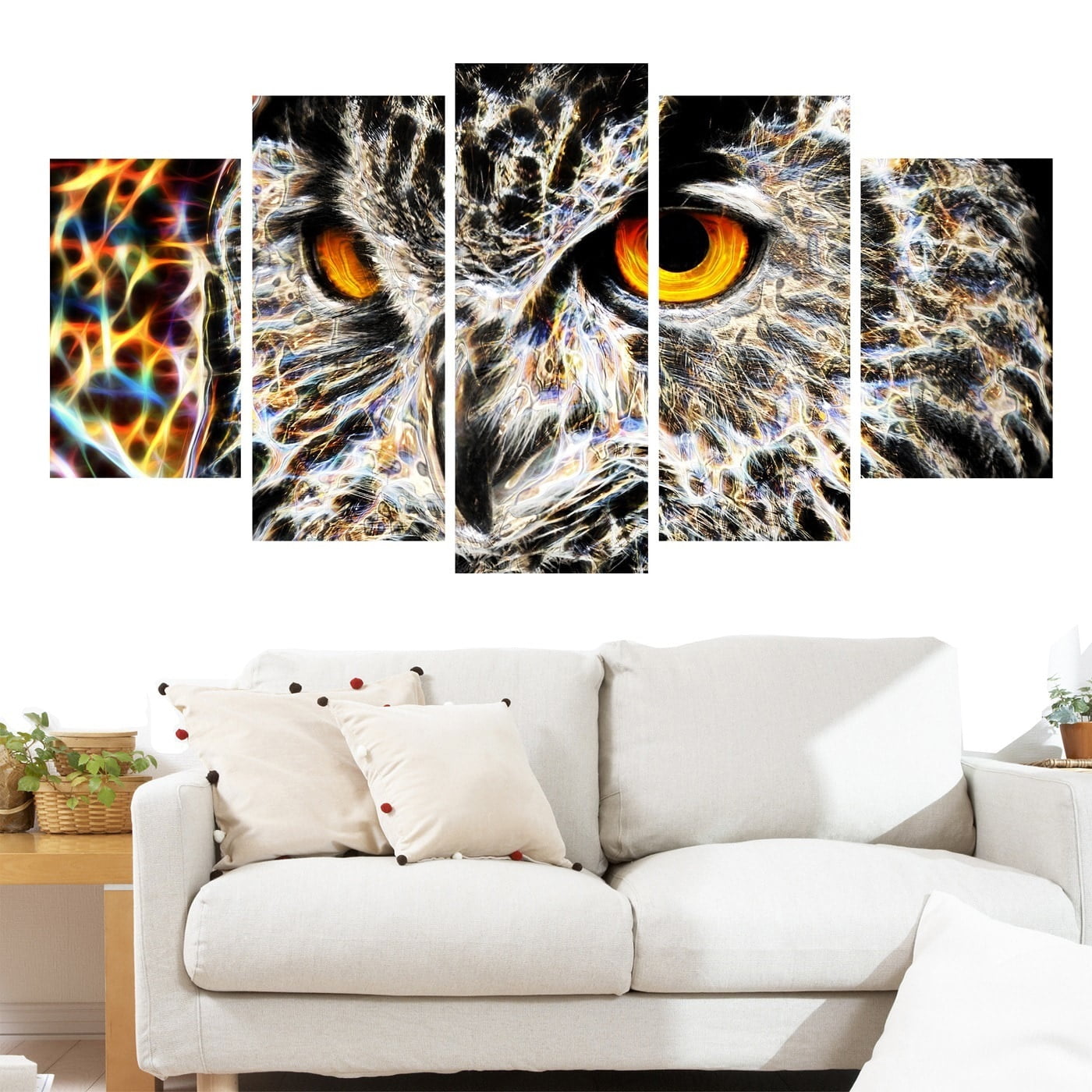 DESIGN ART A Real Hoot Owl Animal Canvas Art (Multiple Sizes) 60 in. wide x 32 in. high - 5 Panels Diamond Shape