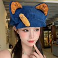 thumbnail image 6 of Slccxzc 3D Cat Ear Denim Beret, Flip Brim Foldable Newsboy Cap for Women, 6 of 7