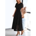 thumbnail image 3 of Vestido largo PRETTYGARDEN 2025, verano, cuello en V, ojales, negro, 3 of 8