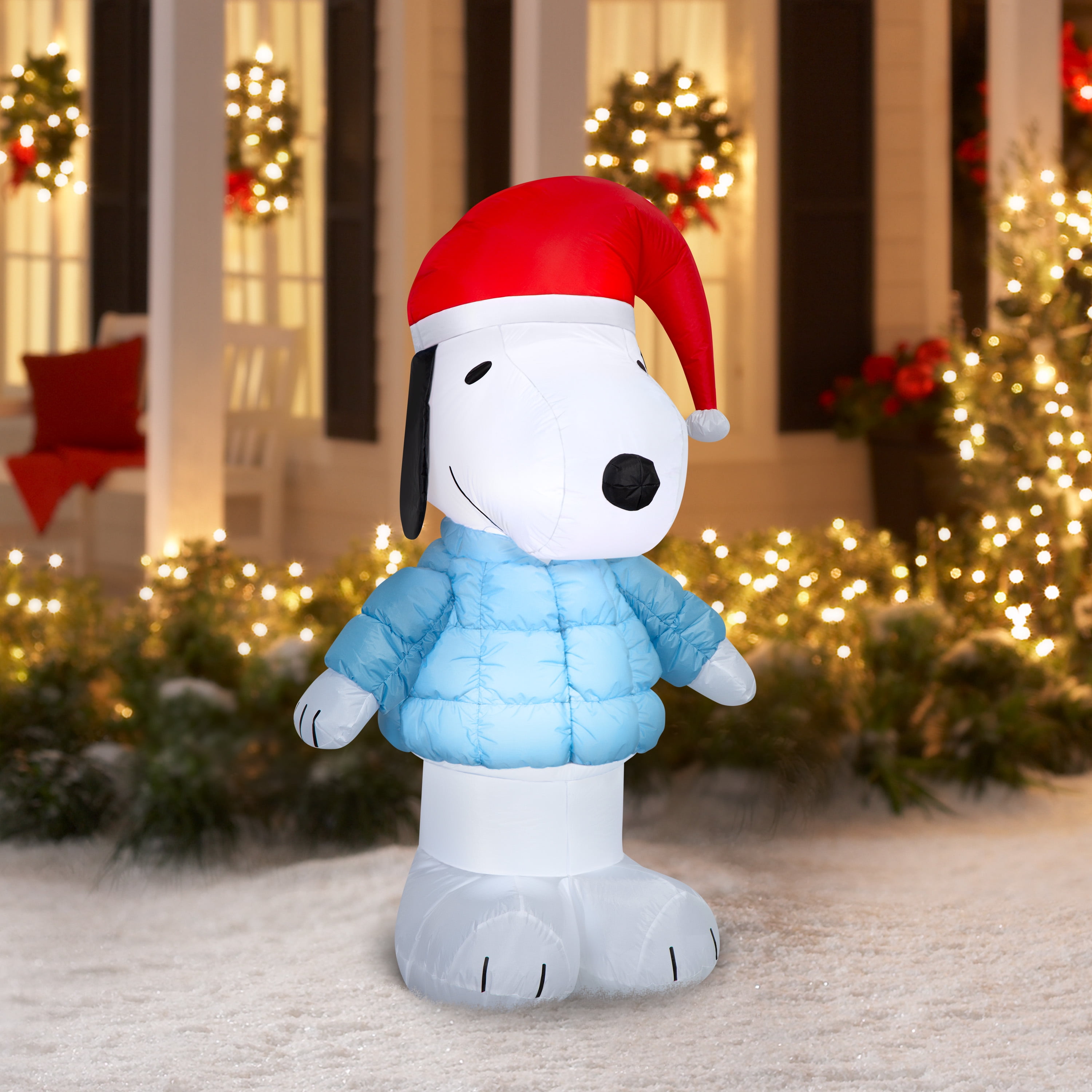 5 ft Snoopy in Blue Puffer Christmas Airblown Yard Inflatable
