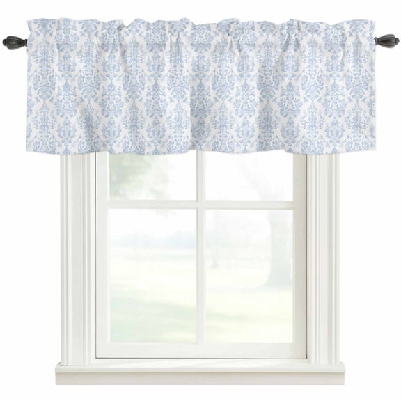 Blue Boho Floral Kitchen Valances for Windows, Farmhouse Middle Century Flowers Bathroom Window Valances 42x12 Inch Rod Pocket Window Treatments Valance Curtains for Living Room Bedroom Decor